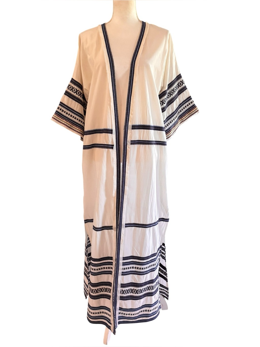 Celia Dragouni Open
Front Kaftan Embroidered Long Kimono Cover Up Resort Luxe
